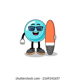 Mascot cartoon of bubble as a surfer , character design