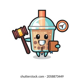 Mascot cartoon of bubble tea as a judge , cute style design for t shirt, sticker, logo element