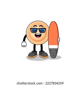 Mascot cartoon of button as a surfer , character design