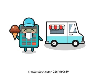 Mascot cartoon of calculator with ice cream truck , cute style design for t shirt, sticker, logo element