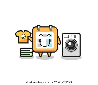 Mascot cartoon of calendar with washing machine , cute style design for t shirt, sticker, logo element