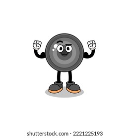 Mascot cartoon of camera lens posing with muscle , character design