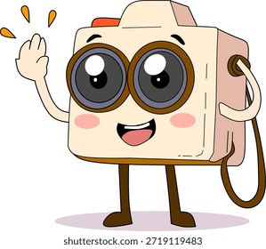 Mascota de dibujos animados de la cámara saludando