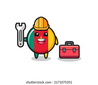 Mascot cartoon of cameroon flag badge as a mechanic , cute style design for t shirt, sticker, logo element