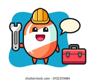 Mascot cartoon of candy as a mechanic