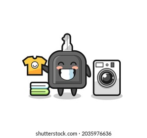 Mascot cartoon of car key with washing machine , cute style design for t shirt, sticker, logo element