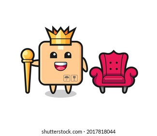 Mascot cartoon of cardboard box as a king , cute style design for t shirt, sticker, logo element