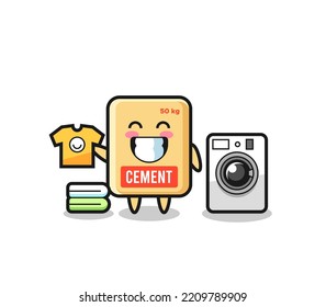 Mascot cartoon of cement sack with washing machine , cute design