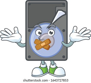 mascot cartoon character design of hard disk making a silent gesture