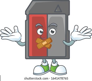 mascot cartoon character design of memory card making a silent gesture