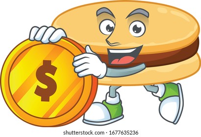 mascot cartoon character style of brown alfajor showing one finger gesture