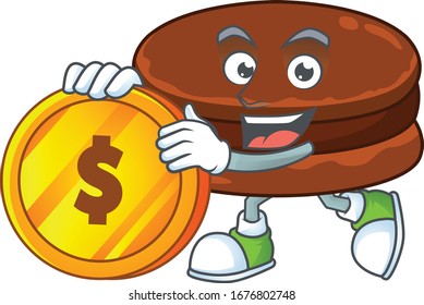 mascot cartoon character style of chocolate alfajor showing one finger gesture