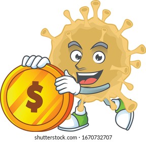 mascot cartoon character style of coronavirus particle showing one finger gesture