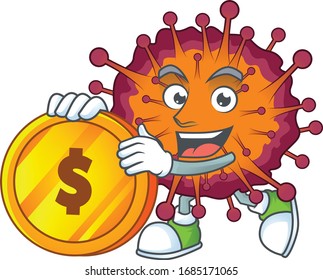 mascot cartoon character style of COVID19 syndrome showing one finger gesture