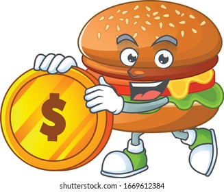 mascot cartoon character style of hamburger showing one finger gesture