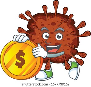 mascot cartoon character style of infection coronavirus showing one finger gesture