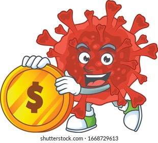 mascot cartoon character style of red corona virus showing one finger gesture