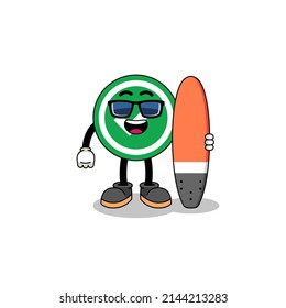 Mascot cartoon of check mark as a surfer , character design