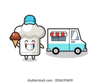 Mascot cartoon of chef hat with ice cream truck , cute style design for t shirt, sticker, logo element