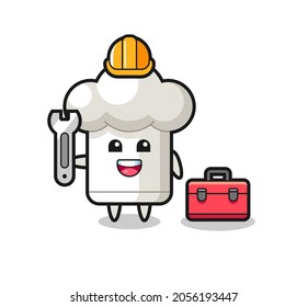Mascot cartoon of chef hat as a mechanic , cute style design for t shirt, sticker, logo element
