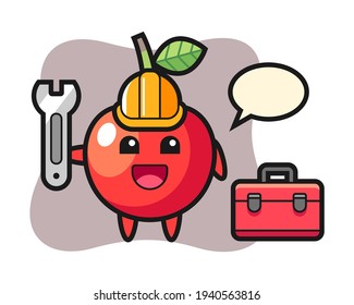 Mascot cartoon of cherry as a mechanic