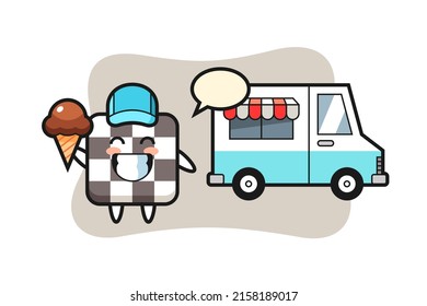 Mascot cartoon of chess board with ice cream truck , cute style design for t shirt, sticker, logo element