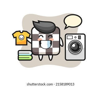 Mascot cartoon of chess board with washing machine , cute style design for t shirt, sticker, logo element