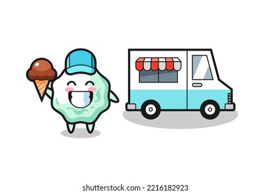 Mascot Cartoon Of Chewing Gum With Ice Cream Truck , Cute Design