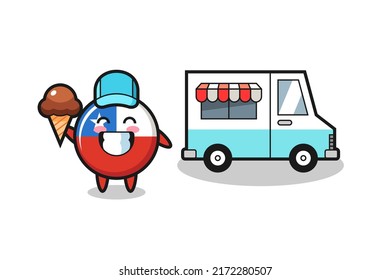 Mascot cartoon of chile flag badge with ice cream truck , cute style design for t shirt, sticker, logo element