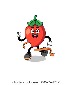 Mascot cartoon of chili pepper running on finish line , character design