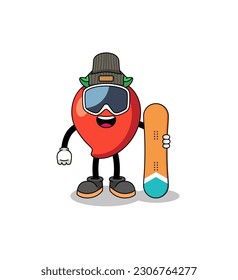 Mascot cartoon of chili pepper snowboard player , character design