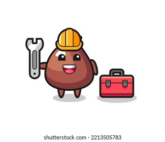 Mascot cartoon of choco chip as a mechanic , cute design