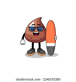 Mascot cartoon of choco chip as a surfer , character design