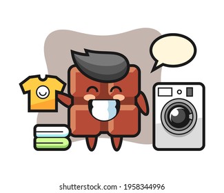 Mascot cartoon of chocolate bar with washing machine, cute style design for t shirt, sticker, logo element
