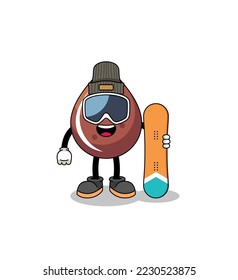 Mascot cartoon of chocolate drop snowboard player , character design
