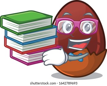 mascot cartoon of chocolate egg studying with book