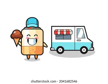 Mascot cartoon of cigarette with ice cream truck , cute design