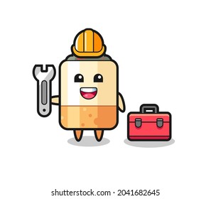 Mascot cartoon of cigarette as a mechanic , cute design