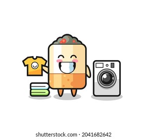 Mascot cartoon of cigarette with washing machine , cute design