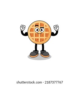 Mascot cartoon of circle waffle posing with muscle , character design