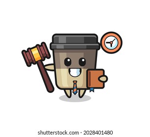 Mascot cartoon of coffee cup as a judge , cute style design for t shirt, sticker, logo element