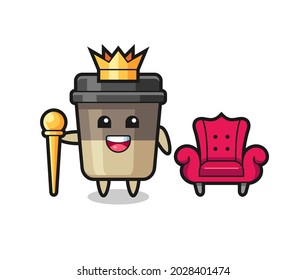 Mascot cartoon of coffee cup as a king , cute style design for t shirt, sticker, logo element