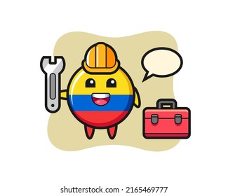 Mascot cartoon of colombia flag badge as a mechanic , cute style design for t shirt, sticker, logo element