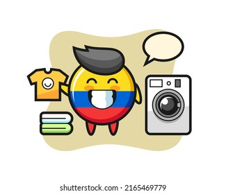Mascot cartoon of colombia flag badge with washing machine , cute style design for t shirt, sticker, logo element
