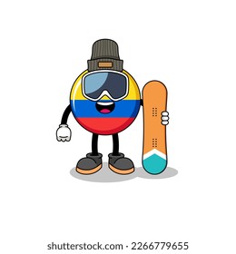 Mascot cartoon of colombia flag snowboard player , character design