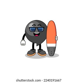 Mascot cartoon of comma symbol as a surfer , character design