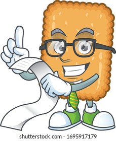 Mascot cartoon concept of biscuit with menu list