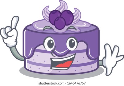 mascot cartoon concept blueberry cake in One Finger gesture