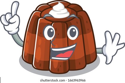 mascot cartoon concept chocolate pudding in One Finger gesture