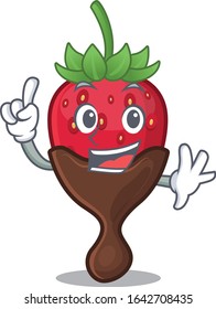 mascot cartoon concept chocolate strawberry in One Finger gesture